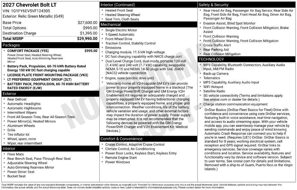 2027 Chevrolet Bolt LT