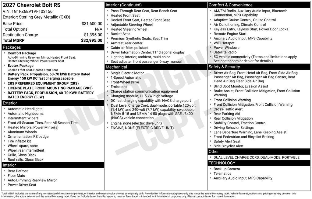 2027 Chevrolet Bolt RS