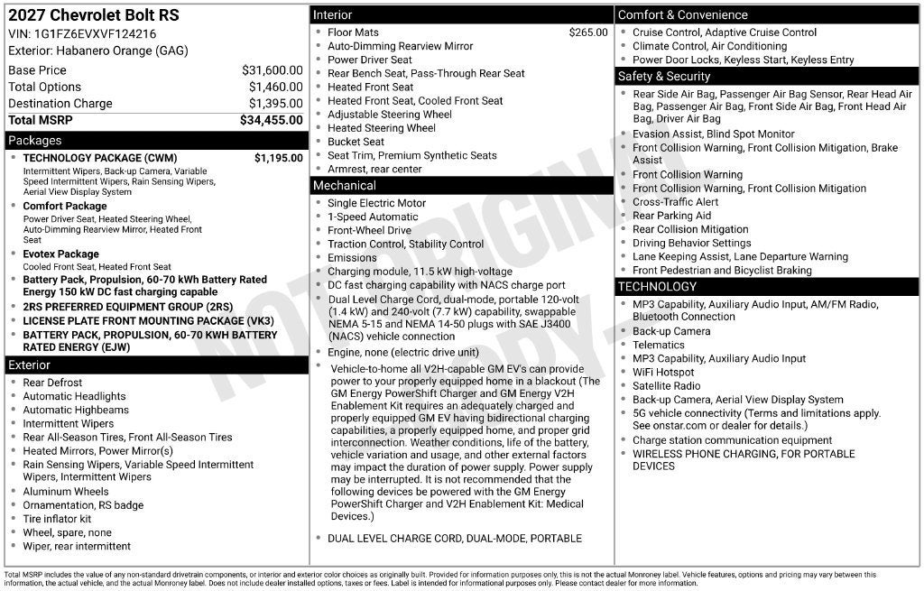 2027 Chevrolet Bolt RS