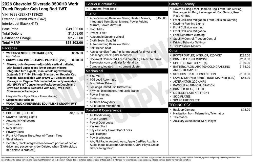 2026 Chevrolet Silverado 3500 HD WT