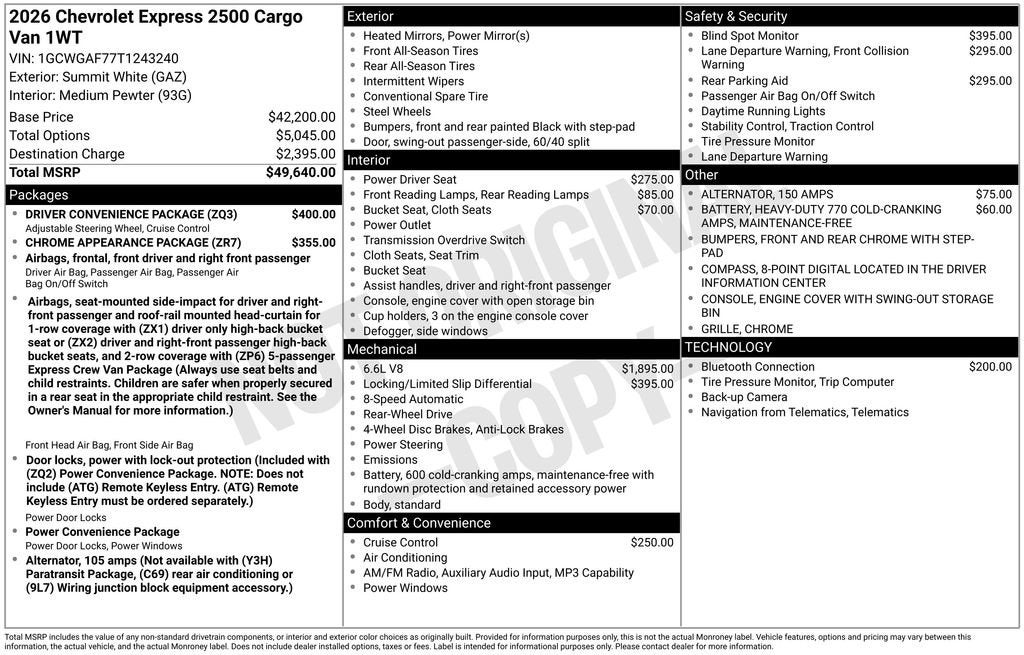 2026 Chevrolet Express Cargo WT