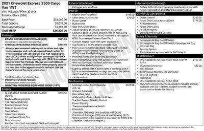 2021 Chevrolet Express Cargo 2500 RWD 2500 Regular Wheelbase WT