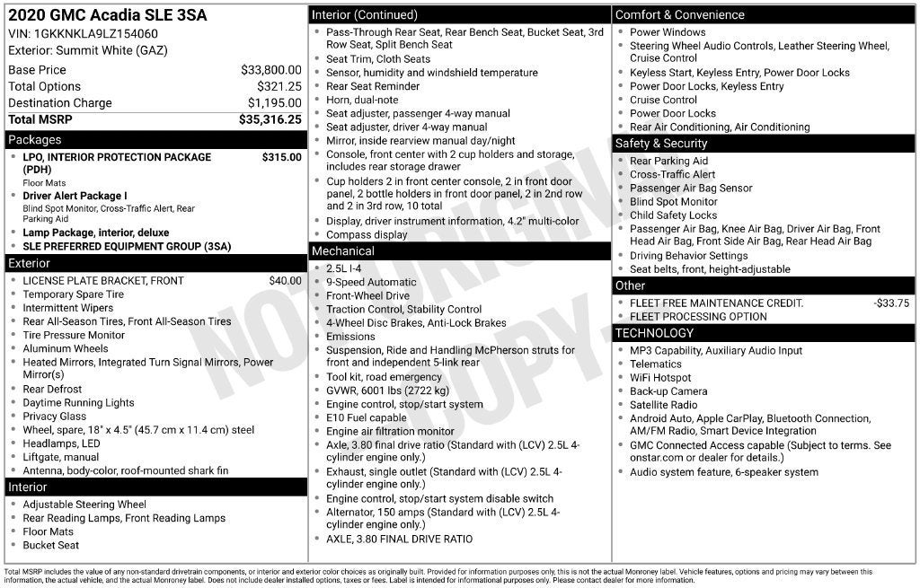 2020 GMC Acadia SLE
