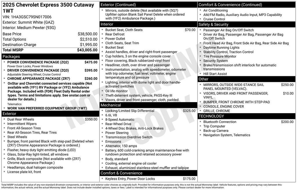 2025 Chevrolet Express Cutaway 3500 1WT