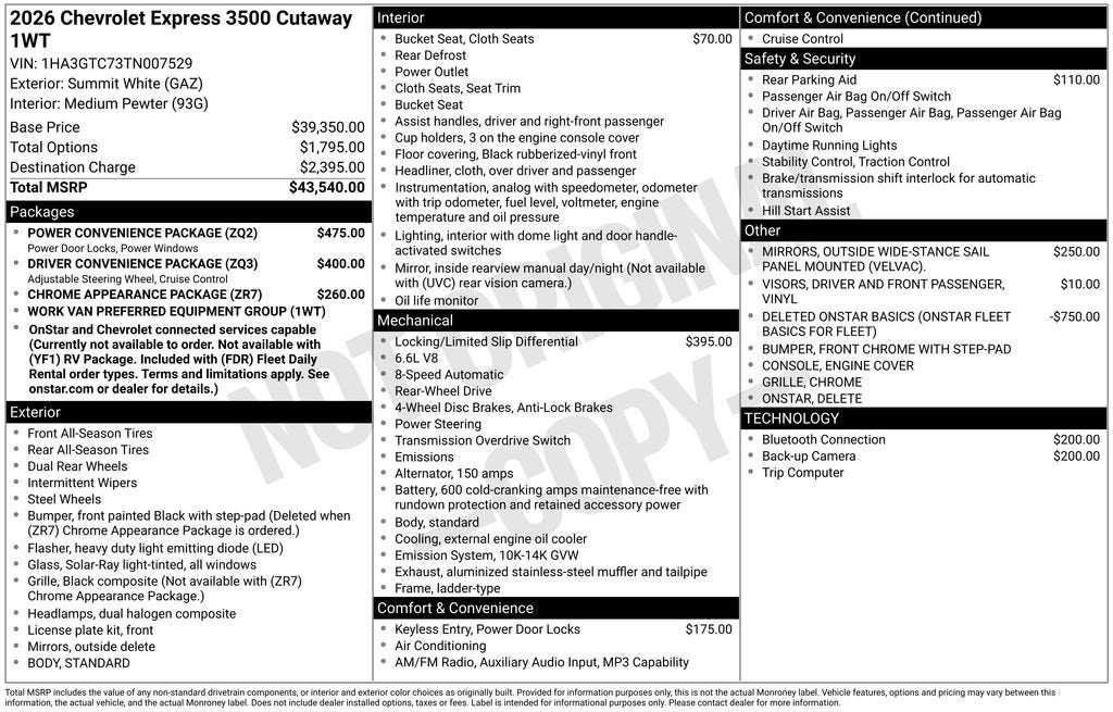 2026 Chevrolet Express Cutaway 3500 1WT