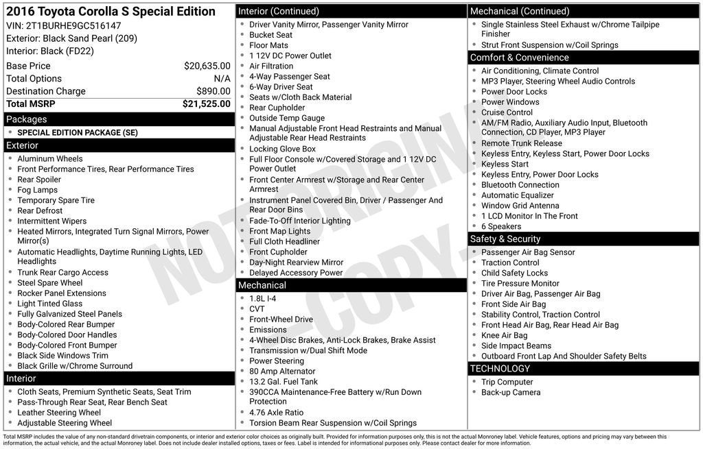 2016 Toyota Corolla S