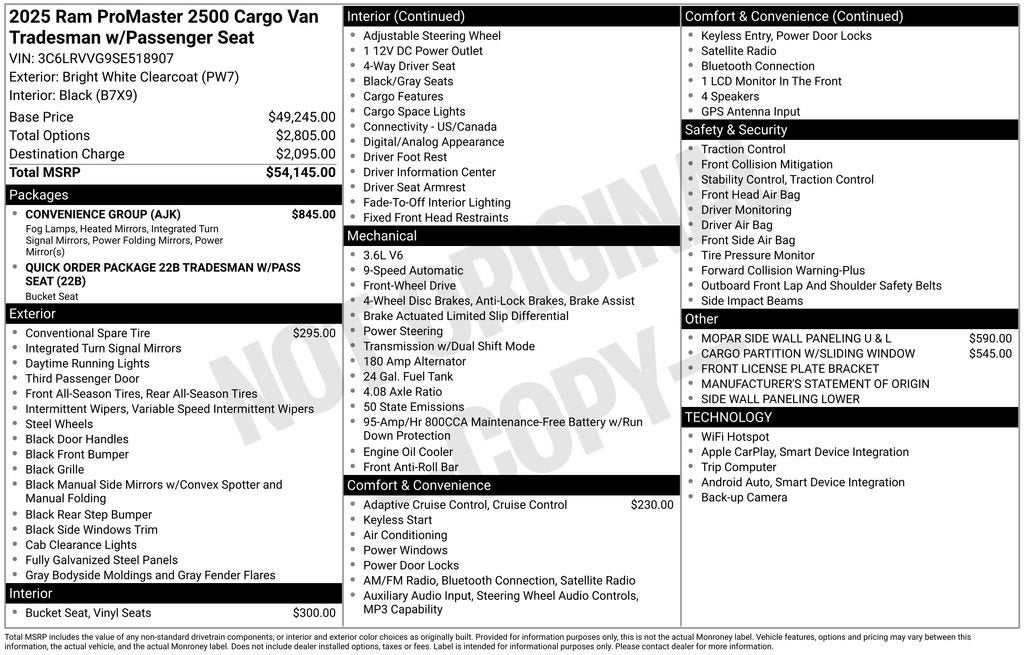 2025 RAM ProMaster Cargo Van Tradesman