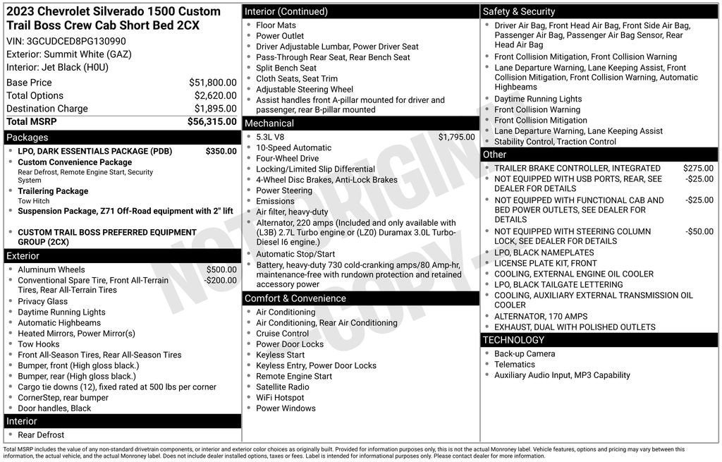 2023 Chevrolet Silverado 1500 Custom Trail Boss