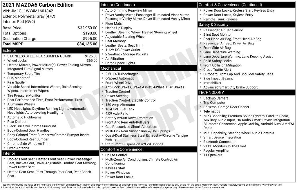 2021 Mazda Mazda6 Carbon Edition